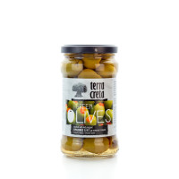 Griechische grüne Oliven mit roter Paprika Terra Creta im Glas 315 ml