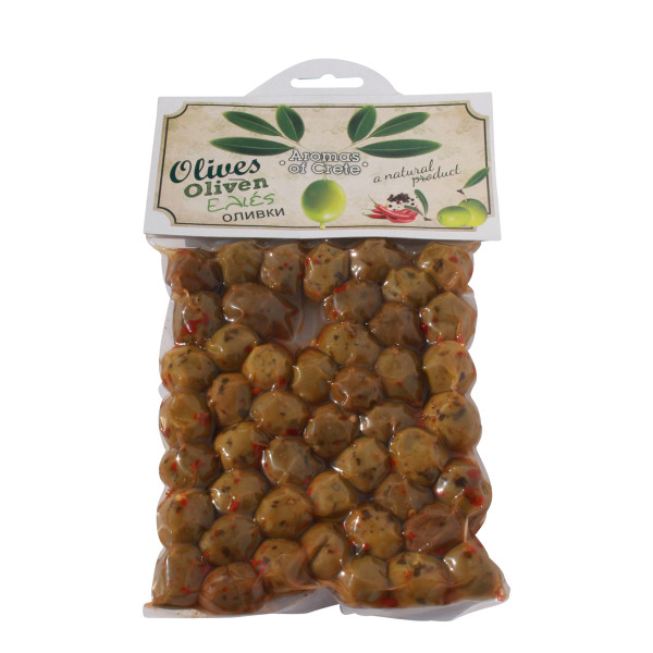 Aromas of Crete Oliven Grün gewürzt Kreta (225g Beutel)