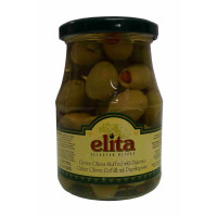 Oliven grün gefüllt mit Paprika (370g Glas) Elita