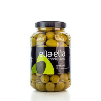 Grüne griechische Chalkidiki Oliven Super Mammut im PET-Fass 1 KG von Elia-Elia