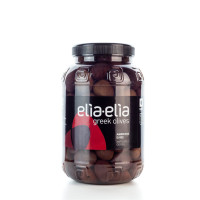 Schwarze, griechische Amfissa Oliven Mammut im PET-Fass 1 KG von Elia-Elia