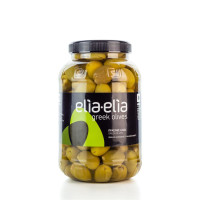 Grüne griechische Chalkidiki Oliven gefüllt mit Knoblauch Super Colossal im Pet-Fass 1 KG von Elia-Elia