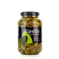 Grüne, mit Mandeln gefüllt griechische Chalkidiki Oliven Super Kolossal im PET-Fass 1 KG von Elia-Elia