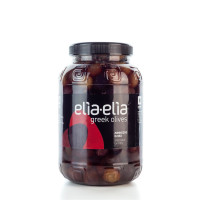Schwarze, griechische entkernte Oliven Kolossal im PET-Fass 1 KG von Elia-Elia