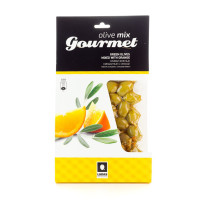 Grüne, mit Orange marinierte griechische Chalkidiki Oliven vakuumiert (250 g) Oliven Mix Gourmet