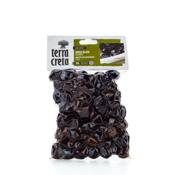 Griechische, getrocknete schwarze Oliven Terra Creta selection vakuumiert 250g