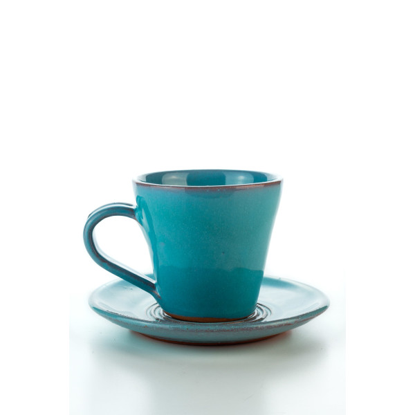 Set Hydria Original handgemachte Keramik Mokkatasse inkl. Unterteller von der Insel Kreta - türkis