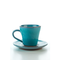 Set Hydria Original handgemachte Keramik Mokkatasse inkl. Unterteller von der Insel Kreta - türkis