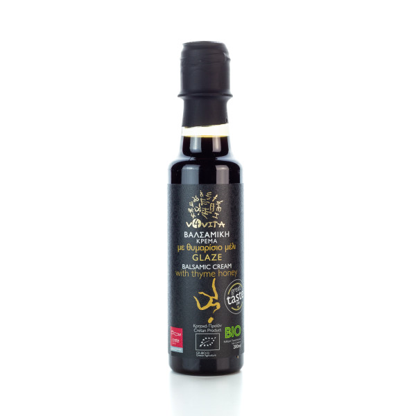 BIO Balsamico-Creme Glasur mit Thymian-Honig (200ml) von der Insel Kreta von v4vita