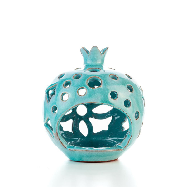 Hydria Original handgemachter Granatapfel Teelichthalter mittel von Kreta - türkis
