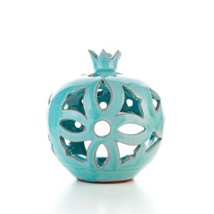 Hydria Original handgemachter Granatapfel Teelichthalter mittel von Kreta - türkis
