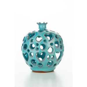 Hydria Original handgemachter Granatapfel Teelichthalter mittel von Kreta - türkis
