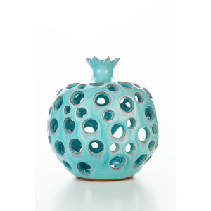 Hydria Original handgemachter Granatapfel Teelichthalter mittel von Kreta - türkis