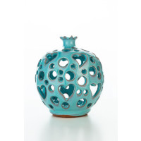 Hydria Original handgemachter Granatapfel Teelichthalter mittel von Kreta - türkis