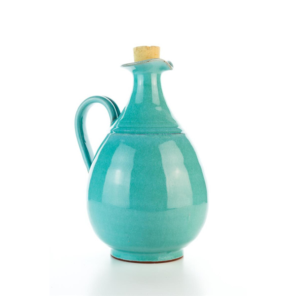 Hydria Original handgemachte Keramik Olivenöl Kanne Oval von Kreta - türkis
