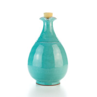 Hydria Original handgemachte Keramik Olivenöl Kanne Oval von Kreta - türkis