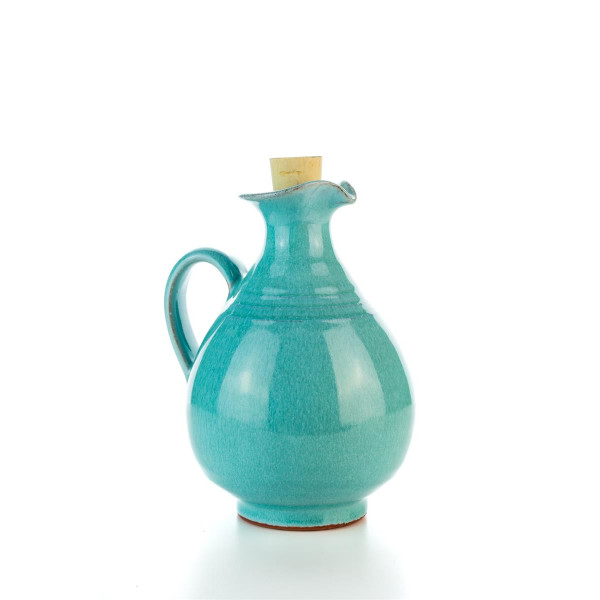 Hydria Original handgemachte Keramik Olivenöl Kanne Oval klein von Kreta - türkis h= ca. 11,5 cm