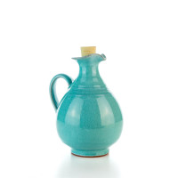Hydria Original handgemachte Keramik Olivenöl Kanne Oval klein von Kreta - türkis h= ca. 11,5 cm