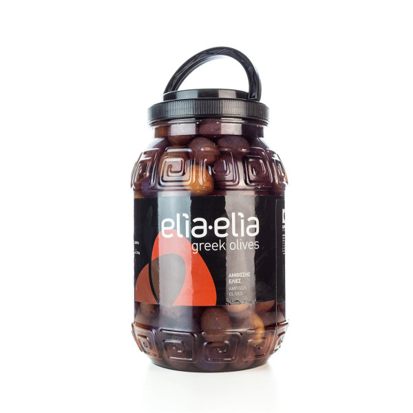 Elia-Elia Amfissa schwarze Oliven Super Mammuth im Kunststoff-Fass (Pet 2 KG)