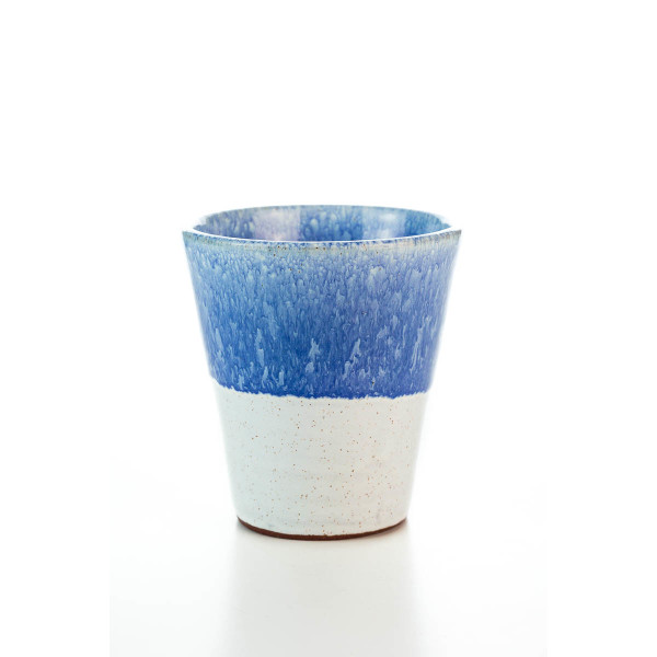 Hydria Original handgemachter Keramik Wein Becher von Kreta - weiß blau