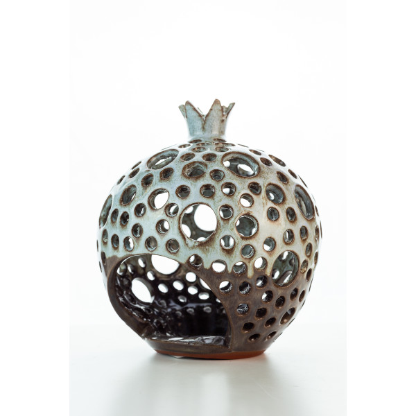Hydria Original handgemachter Granatapfel Teelichthalter groß von Kreta - natur