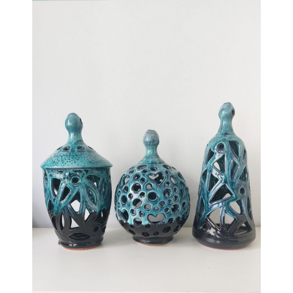 Hydria Original handgemachtes Hänge Windlicht mittel von Kreta - schwarz blau