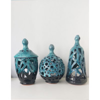 Hydria Original handgemachtes Hänge Windlicht mittel von Kreta - schwarz blau