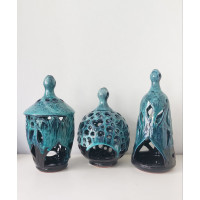 Hydria Original handgemachtes Hänge Windlicht mittel von Kreta - schwarz blau