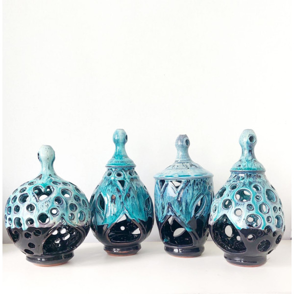 Hydria Original handgemachtes Hänge Windlicht klein von Kreta - schwarz blau