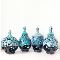 Hydria Original handgemachtes Hänge Windlicht klein von Kreta - schwarz blau