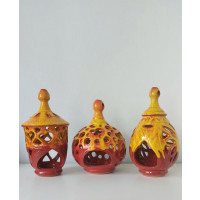 Hydria Original handgemachtes Hänge Windlicht klein von Kreta - rot gelb