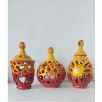 Hydria Original handgemachtes Hänge Windlicht klein von Kreta - rot gelb