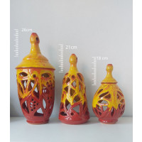 Hydria Original handgemachtes Hänge Windlicht klein von Kreta - rot gelb