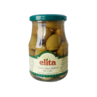 Oliven grün gefüllt mit Knoblauch (370g Glas) Elita